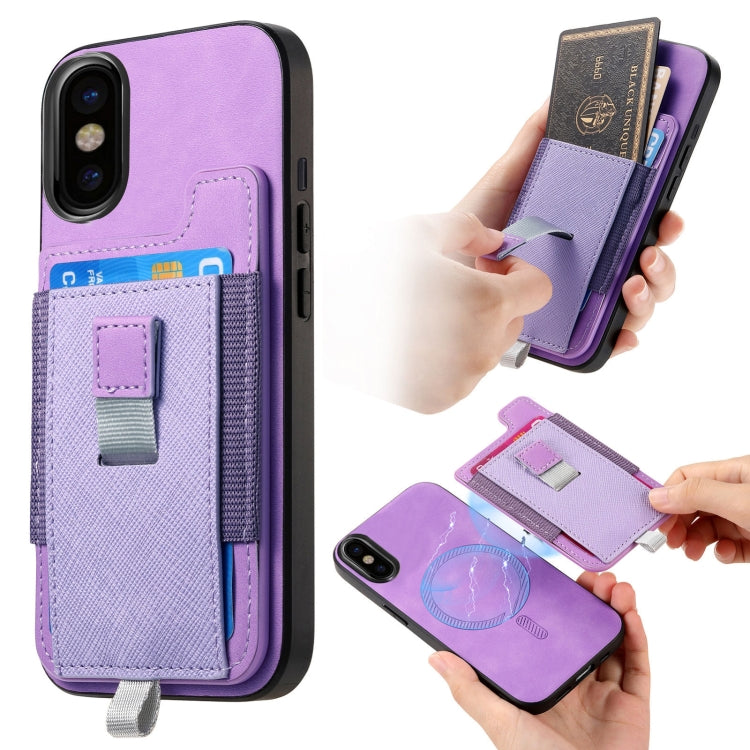 Retro Magsafe Cross Leather Pull-Out Card Bag Back Phone Case, For iPhone X / XS, For iPhone XR, For iPhone XS Max