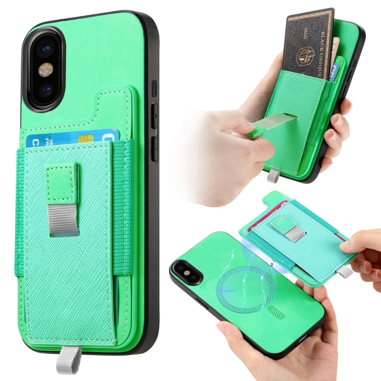 Retro Magsafe Cross Leather Pull-Out Card Bag Back Phone Case, For iPhone X / XS, For iPhone XR, For iPhone XS Max