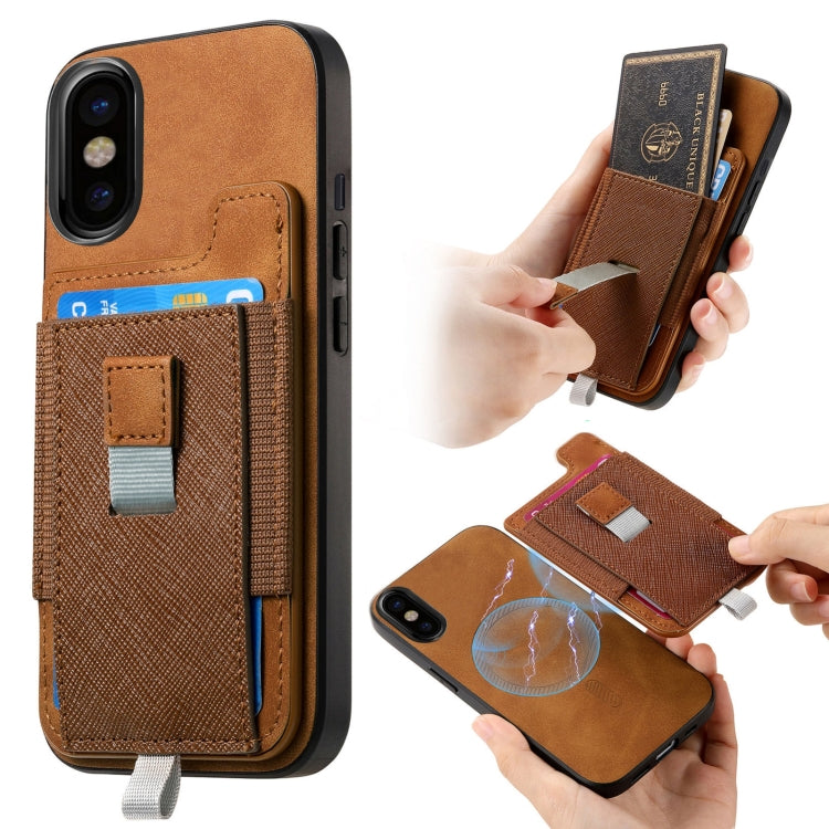Retro Magsafe Cross Leather Pull-Out Card Bag Back Phone Case, For iPhone X / XS, For iPhone XR, For iPhone XS Max