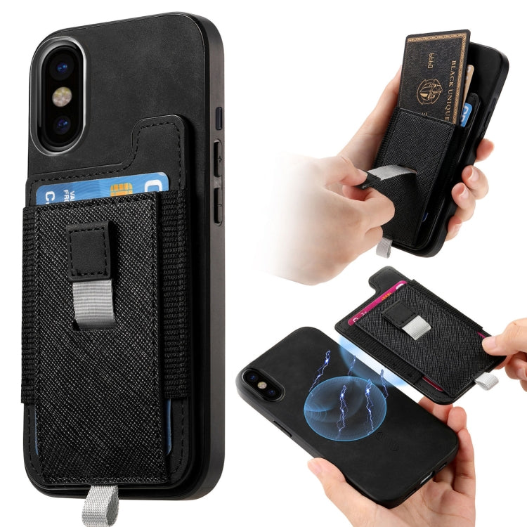 Retro Magsafe Cross Leather Pull-Out Card Bag Back Phone Case, For iPhone X / XS, For iPhone XR, For iPhone XS Max