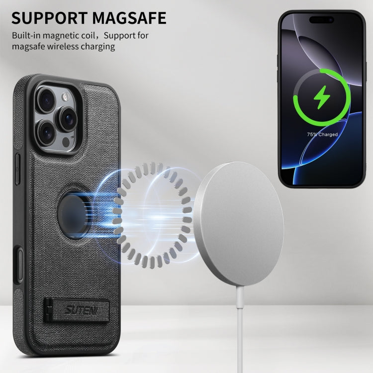 Suteni G2 Holder Denim Leather Back MagSafe Phone Case, For iPhone 14 Plus, For iPhone 14, For iPhone 14 Pro, For iPhone 14 Pro Max, For iPhone 13 Pro Max, For iPhone 13 Pro, For iPhone 13, For iPhone 12