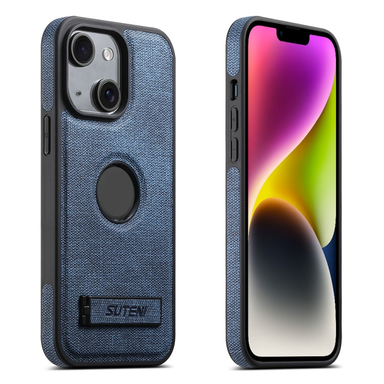 Suteni G2 Holder Denim Leather Back MagSafe Phone Case, For iPhone 14 Plus, For iPhone 14, For iPhone 14 Pro, For iPhone 14 Pro Max, For iPhone 13 Pro Max, For iPhone 13 Pro, For iPhone 13, For iPhone 12