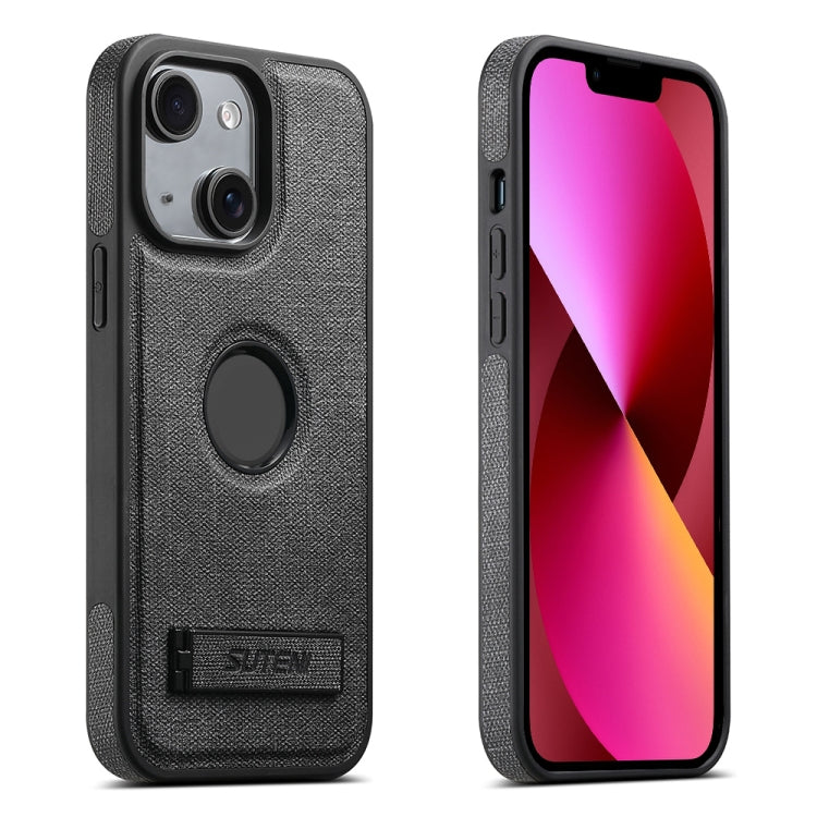 Suteni G2 Holder Denim Leather Back MagSafe Phone Case, For iPhone 14 Plus, For iPhone 14, For iPhone 14 Pro, For iPhone 14 Pro Max, For iPhone 13 Pro Max, For iPhone 13 Pro, For iPhone 13, For iPhone 12
