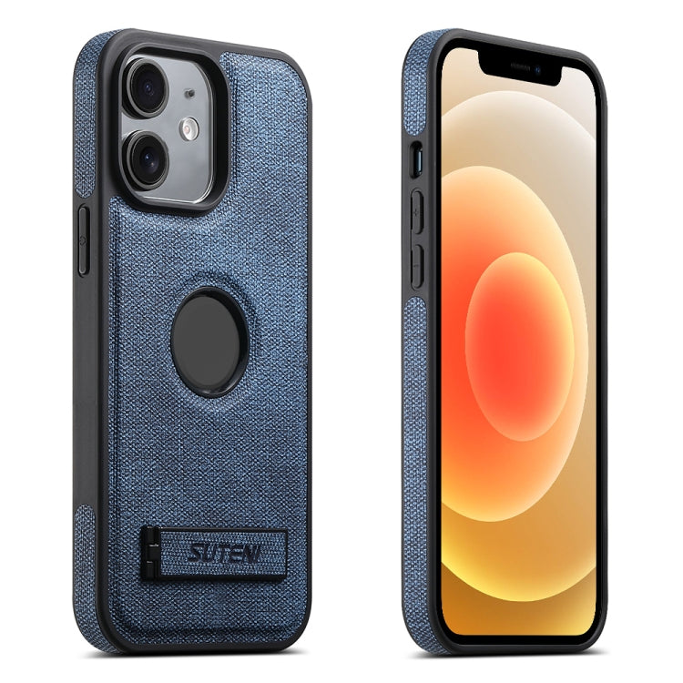 Suteni G2 Holder Denim Leather Back MagSafe Phone Case, For iPhone 14 Plus, For iPhone 14, For iPhone 14 Pro, For iPhone 14 Pro Max, For iPhone 13 Pro Max, For iPhone 13 Pro, For iPhone 13, For iPhone 12