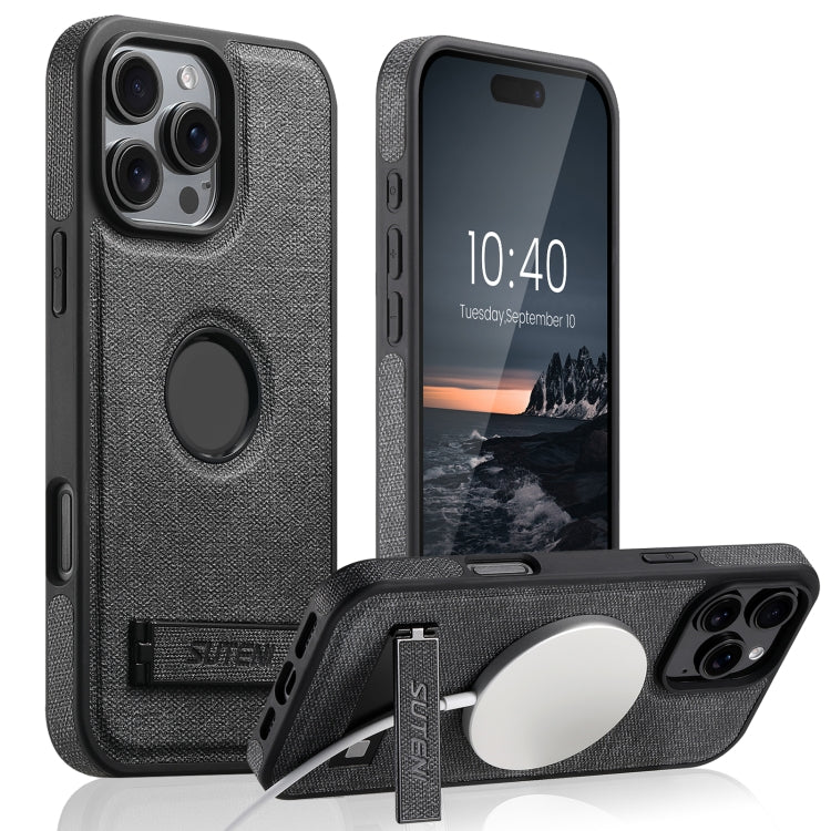 Suteni G2 Holder Denim Leather Back MagSafe Phone Case, For iPhone 14 Plus, For iPhone 14, For iPhone 14 Pro, For iPhone 14 Pro Max, For iPhone 13 Pro Max, For iPhone 13 Pro, For iPhone 13, For iPhone 12