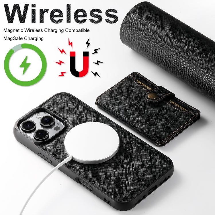 Suteni H20 Cross-Grain MagSafe Horizontal Card Bag Back Phone Case, For iPhone 12 Pro Max, For iPhone 12 Pro