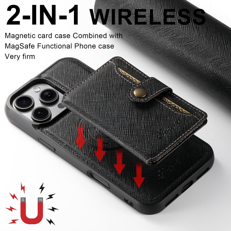 Suteni H20 Cross-Grain MagSafe Horizontal Card Bag Back Phone Case, For iPhone 12 Pro Max, For iPhone 12 Pro