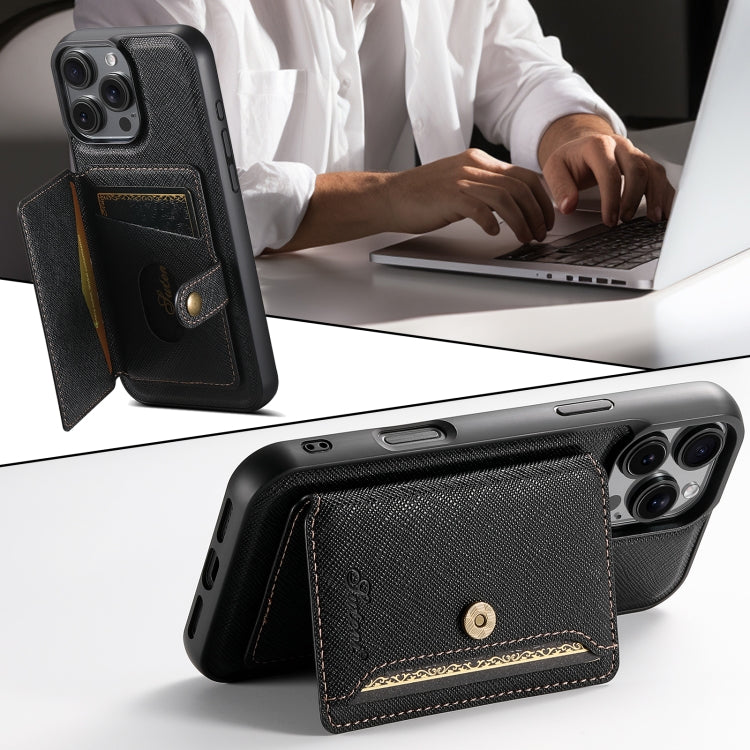 Suteni H20 Cross-Grain MagSafe Horizontal Card Bag Back Phone Case, For iPhone 12 Pro Max, For iPhone 12 Pro