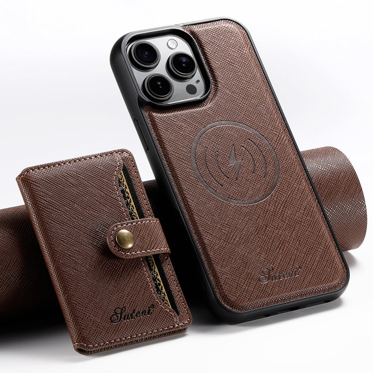 Suteni H20 Cross-Grain MagSafe Horizontal Card Bag Back Phone Case, For iPhone 12 Pro Max, For iPhone 12 Pro