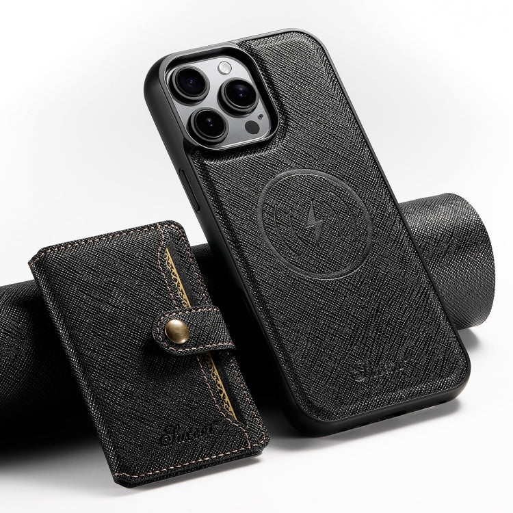 Suteni H20 Cross-Grain MagSafe Horizontal Card Bag Back Phone Case, For iPhone 12 Pro Max, For iPhone 12 Pro