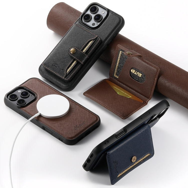 Suteni H20 Cross-Grain MagSafe Horizontal Card Bag Back Phone Case, For iPhone 12 Pro Max, For iPhone 12 Pro