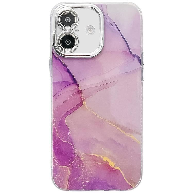 Electroplated Marble Texture Phone Case, For iPhone 16 Plus