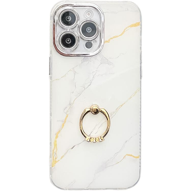 Electroplated Marble Texture Ring Holder Phone Case, For iPhone 16 Pro