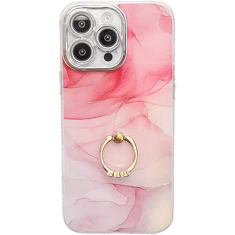 Electroplated Marble Texture Ring Holder Phone Case, For iPhone 16 Pro