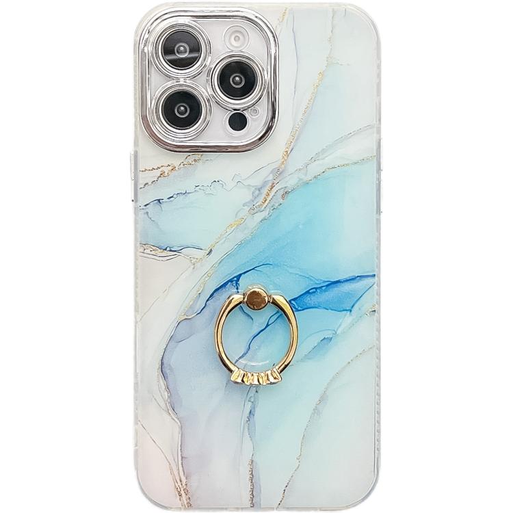Electroplated Marble Texture Ring Holder Phone Case, For iPhone 16 Pro