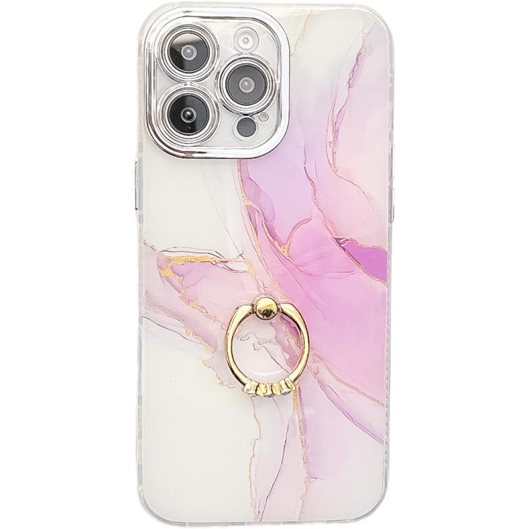 Electroplated Marble Texture Ring Holder Phone Case, For iPhone 16 Pro