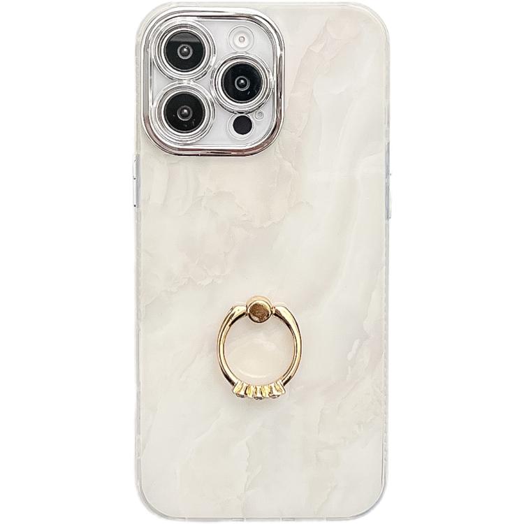 Electroplated Marble Texture Ring Holder Phone Case, For iPhone 16 Pro