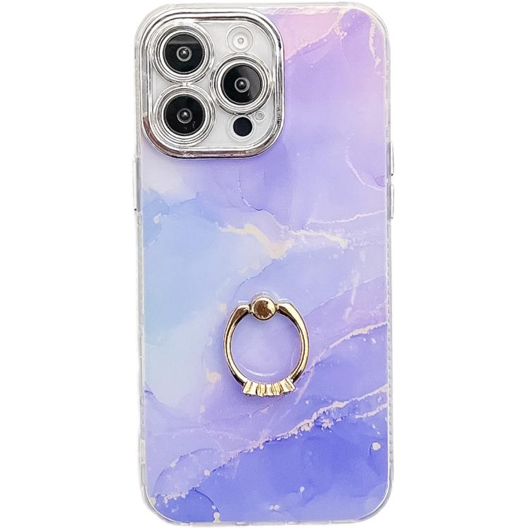 Electroplated Marble Texture Ring Holder Phone Case, For iPhone 16 Pro