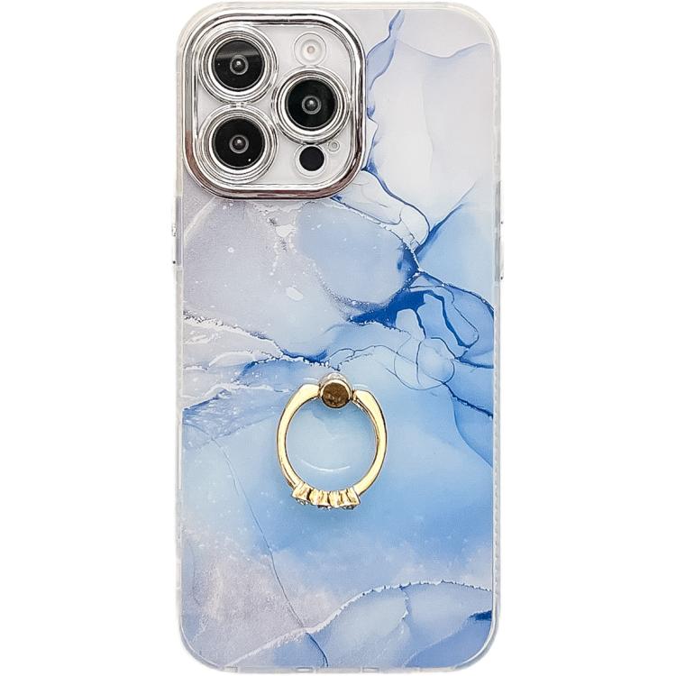 Electroplated Marble Texture Ring Holder Phone Case, For iPhone 16 Pro