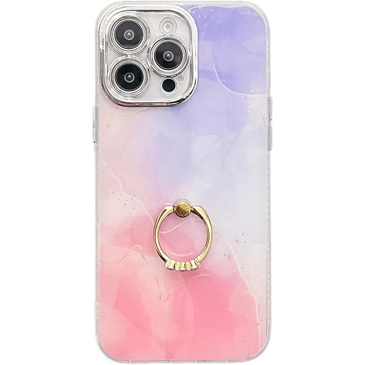 Electroplated Marble Texture Ring Holder Phone Case, For iPhone 16 Pro