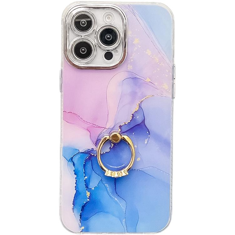Electroplated Marble Texture Ring Holder Phone Case, For iPhone 16 Pro
