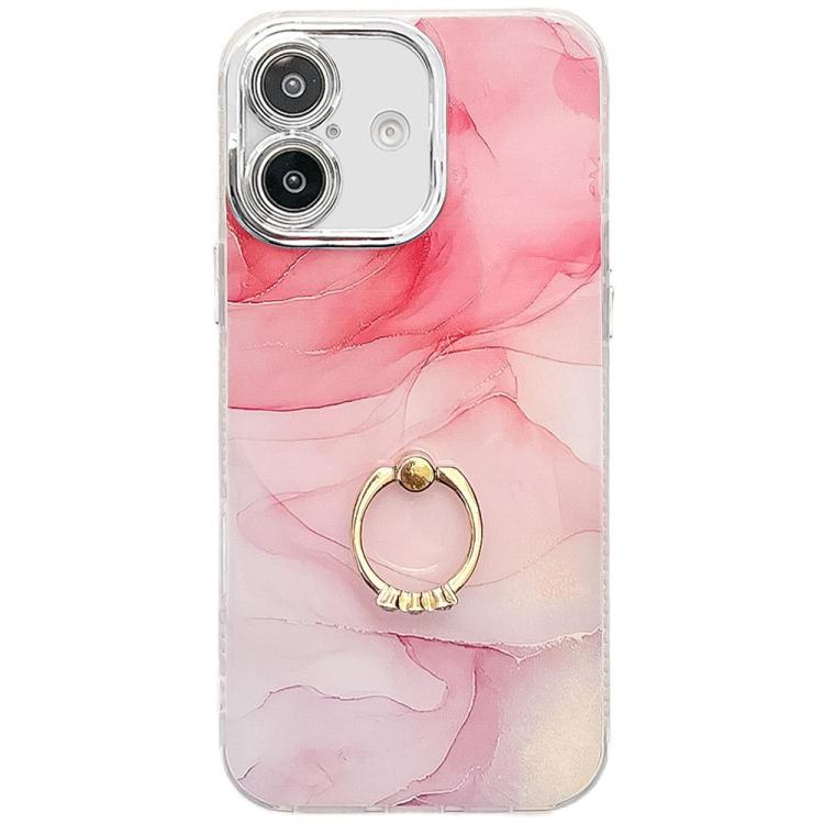 Electroplated Marble Texture Ring Holder Phone Case, For iPhone 16