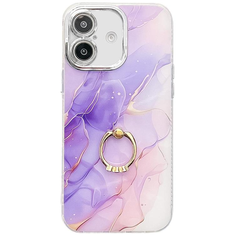 Electroplated Marble Texture Ring Holder Phone Case, For iPhone 16