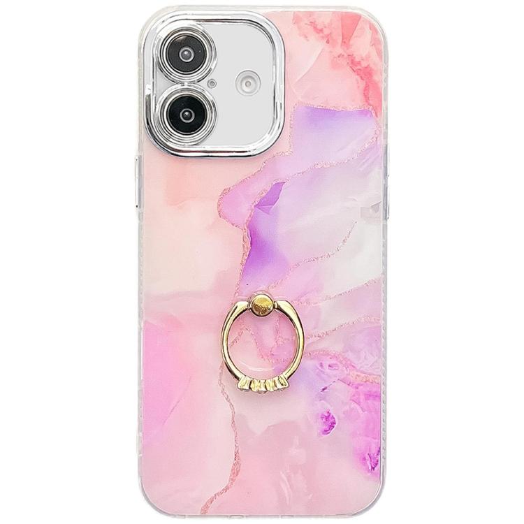 Electroplated Marble Texture Ring Holder Phone Case, For iPhone 16