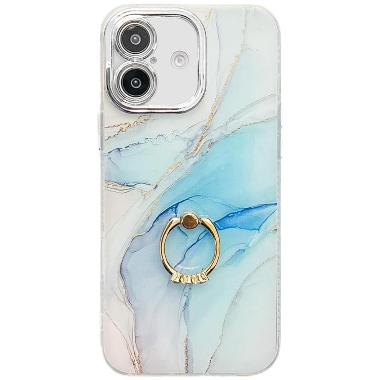 Electroplated Marble Texture Ring Holder Phone Case, For iPhone 16
