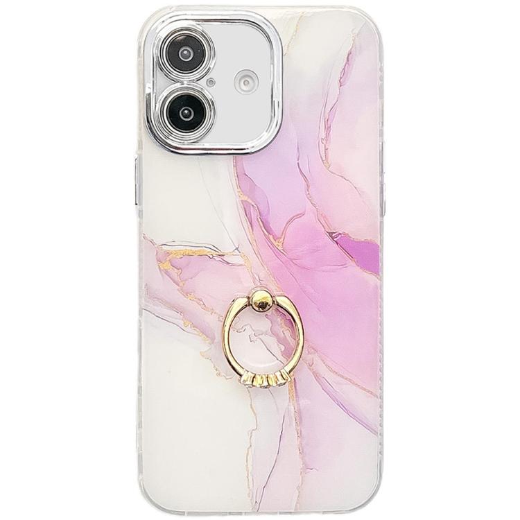 Electroplated Marble Texture Ring Holder Phone Case, For iPhone 16