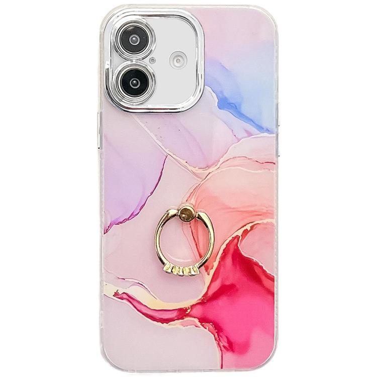 Electroplated Marble Texture Ring Holder Phone Case, For iPhone 16