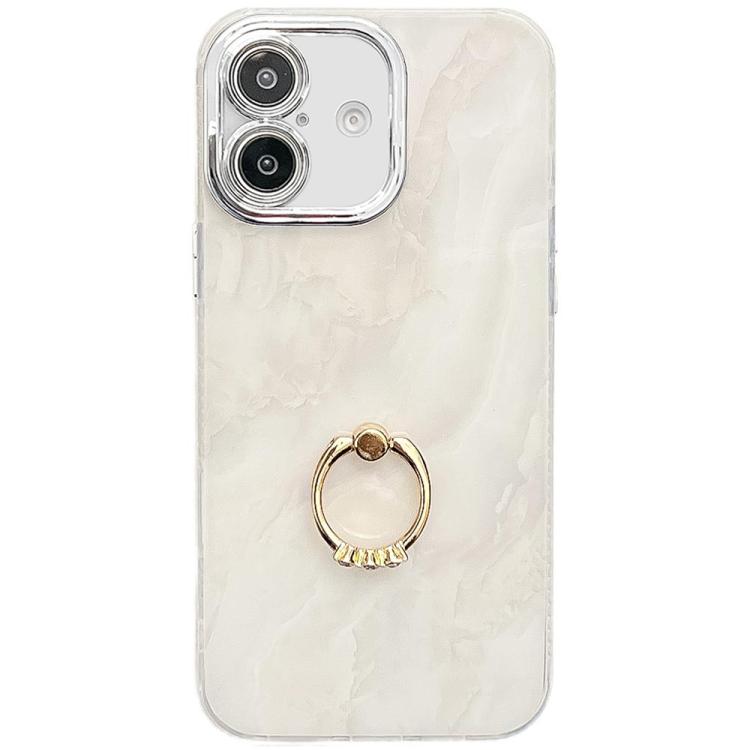 Electroplated Marble Texture Ring Holder Phone Case, For iPhone 16