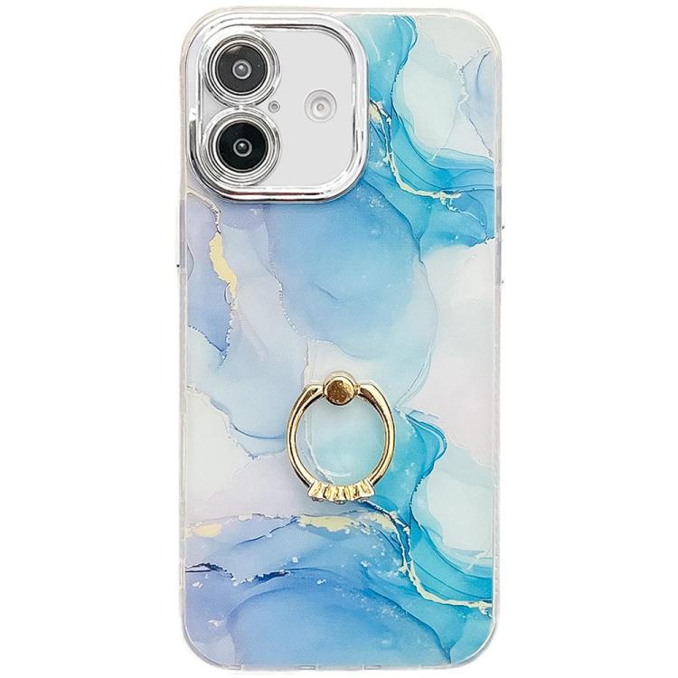 Electroplated Marble Texture Ring Holder Phone Case, For iPhone 16