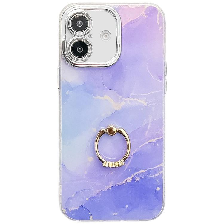 Electroplated Marble Texture Ring Holder Phone Case, For iPhone 16