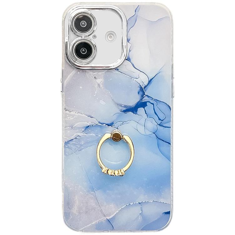 Electroplated Marble Texture Ring Holder Phone Case, For iPhone 16