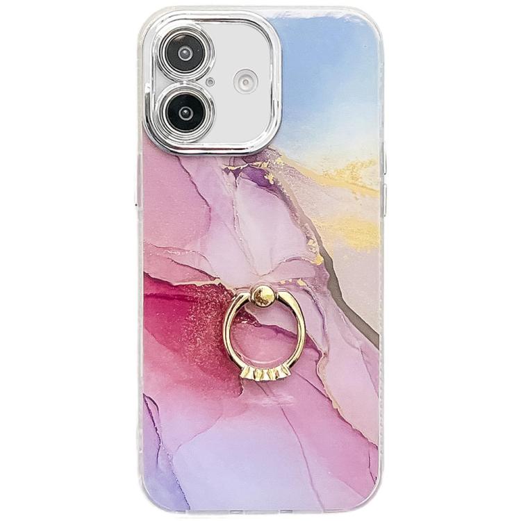 Electroplated Marble Texture Ring Holder Phone Case, For iPhone 16