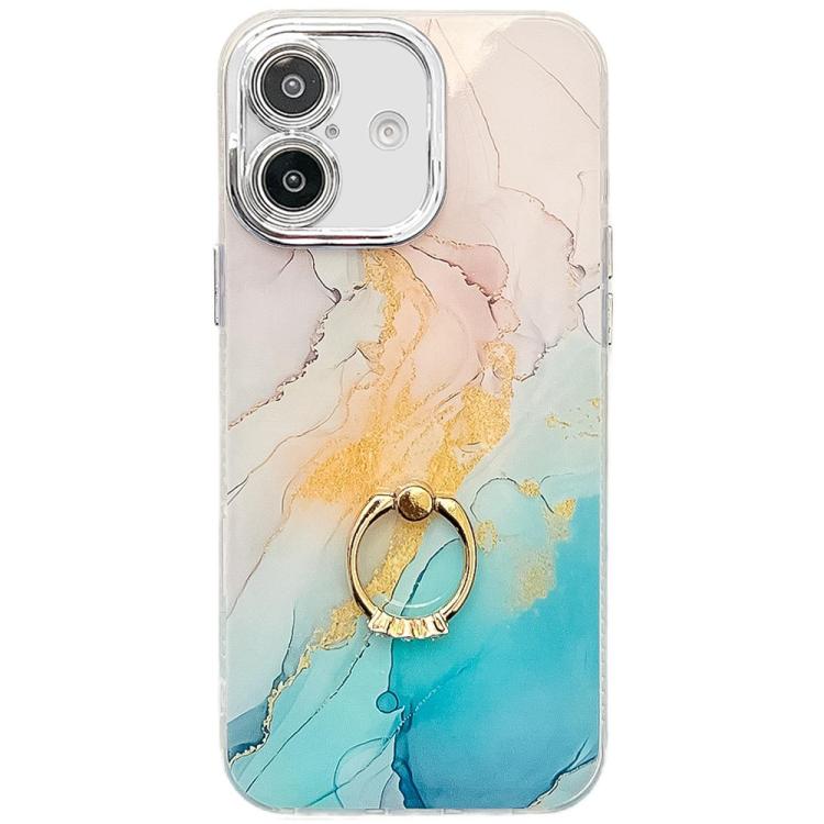 Electroplated Marble Texture Ring Holder Phone Case, For iPhone 16