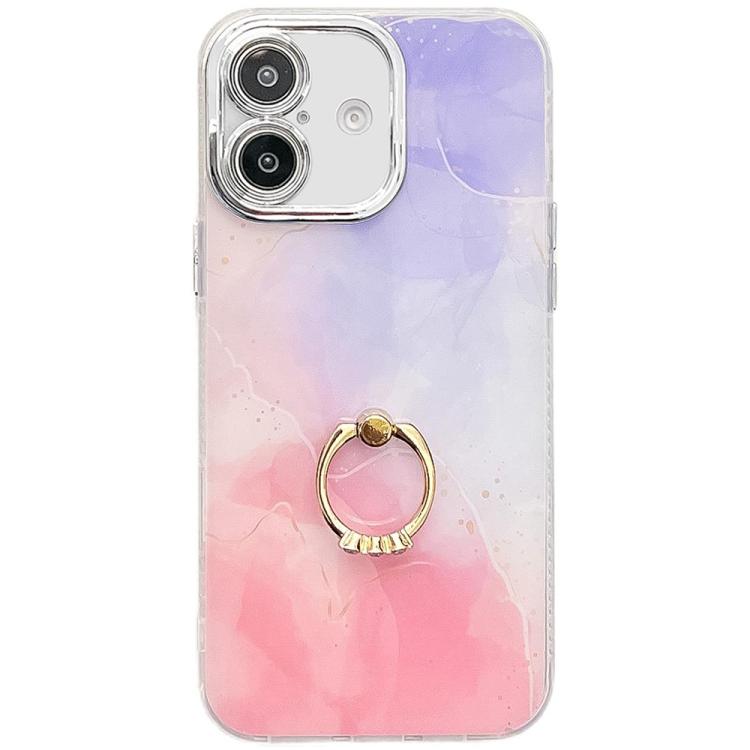 Electroplated Marble Texture Ring Holder Phone Case, For iPhone 16