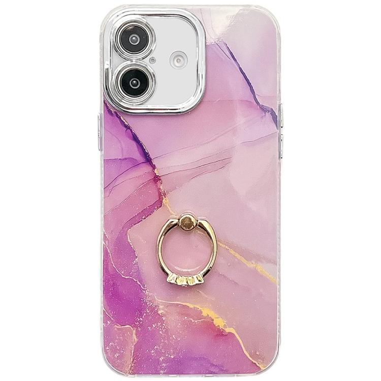 Electroplated Marble Texture Ring Holder Phone Case, For iPhone 16