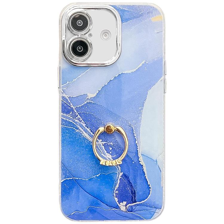 Electroplated Marble Texture Ring Holder Phone Case, For iPhone 16
