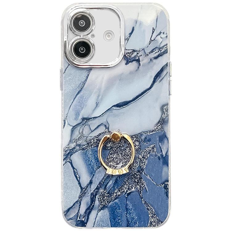 Electroplated Marble Texture Ring Holder Phone Case, For iPhone 16