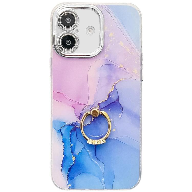 Electroplated Marble Texture Ring Holder Phone Case, For iPhone 16