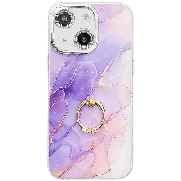 Electroplated Marble Texture Ring Holder Phone Case, For iPhone 15