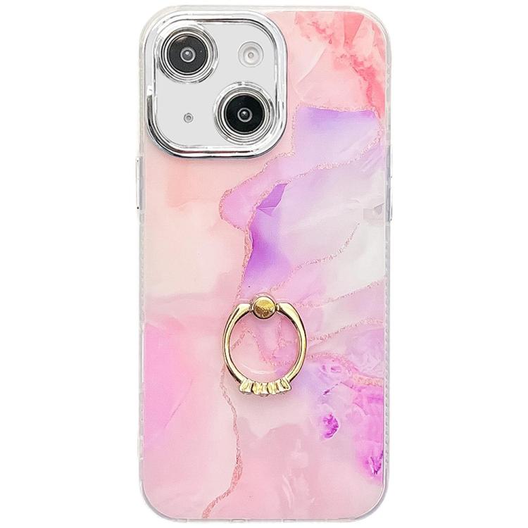 Electroplated Marble Texture Ring Holder Phone Case, For iPhone 15