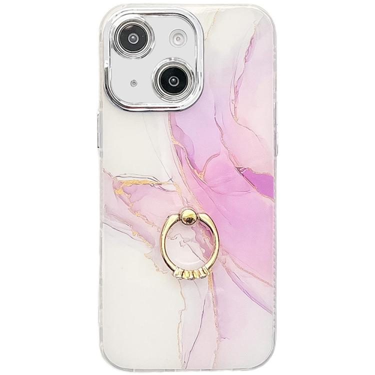 Electroplated Marble Texture Ring Holder Phone Case, For iPhone 15
