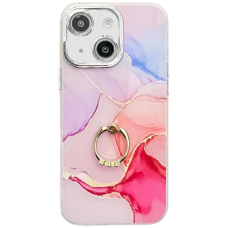 Electroplated Marble Texture Ring Holder Phone Case, For iPhone 15