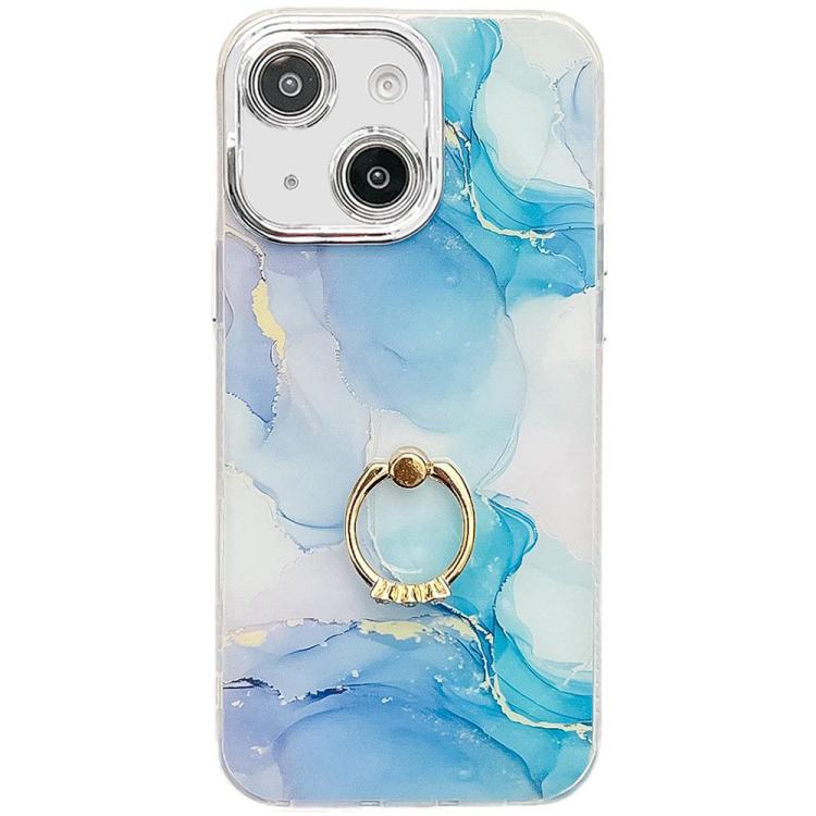 Electroplated Marble Texture Ring Holder Phone Case, For iPhone 15