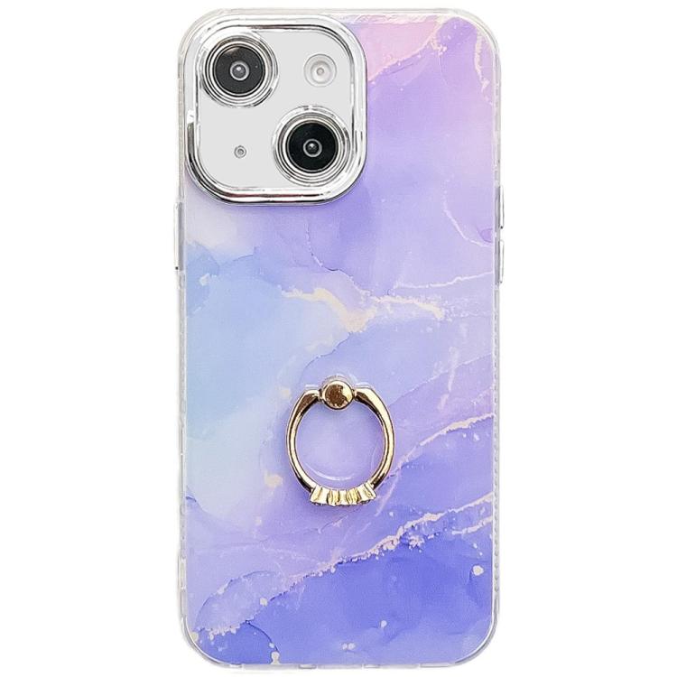 Electroplated Marble Texture Ring Holder Phone Case, For iPhone 15