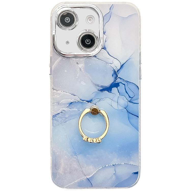 Electroplated Marble Texture Ring Holder Phone Case, For iPhone 15