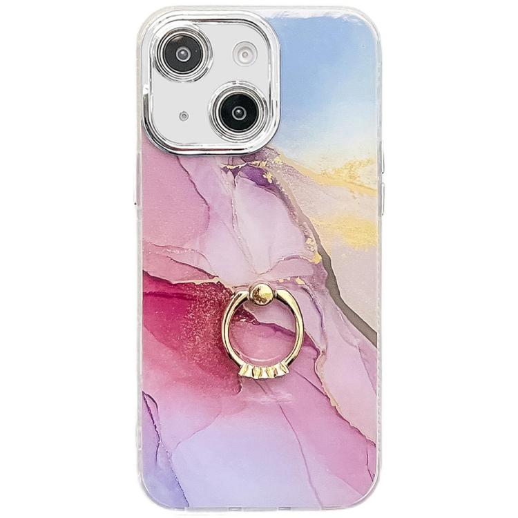 Electroplated Marble Texture Ring Holder Phone Case, For iPhone 15